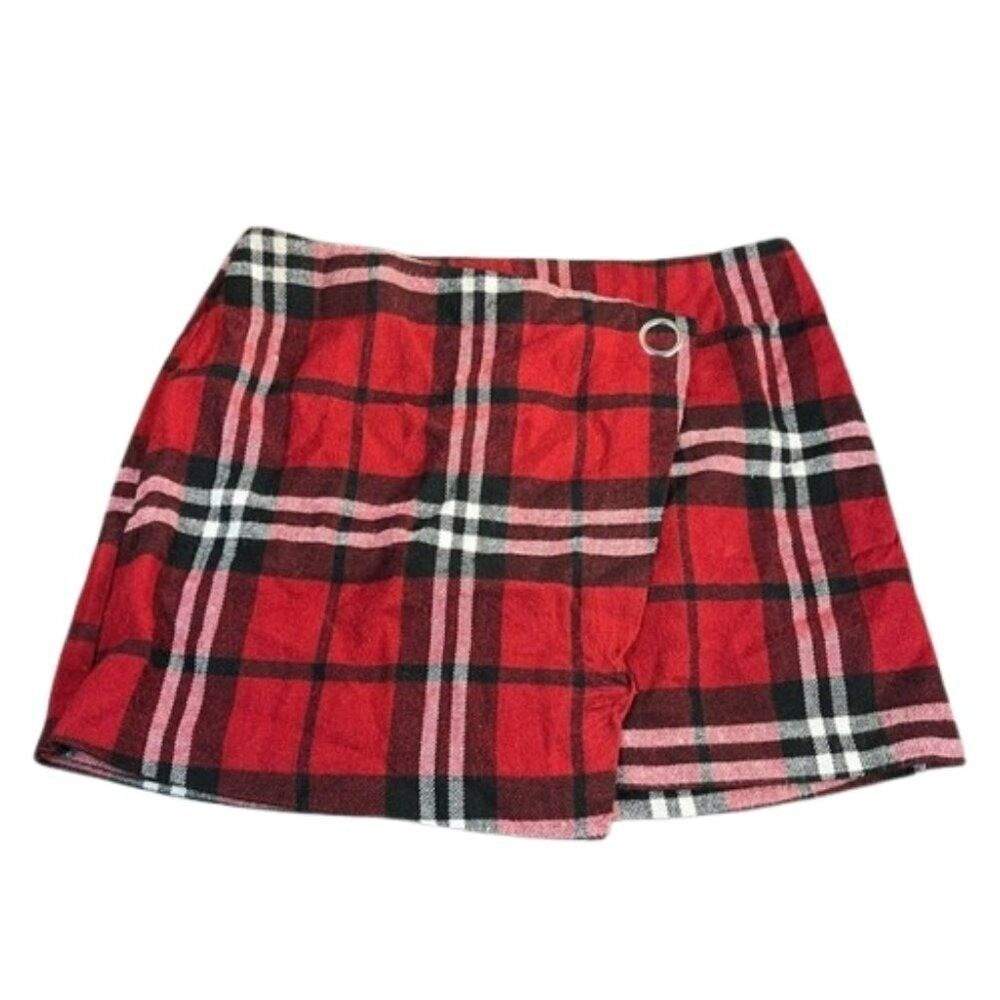 H&M Divided Red Plaid Wrap Mini Skirt Youth Size 12